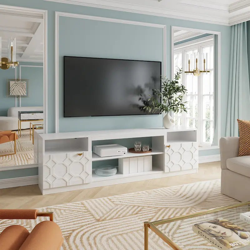 Meuble TV Blanc Laqué, 178 cm