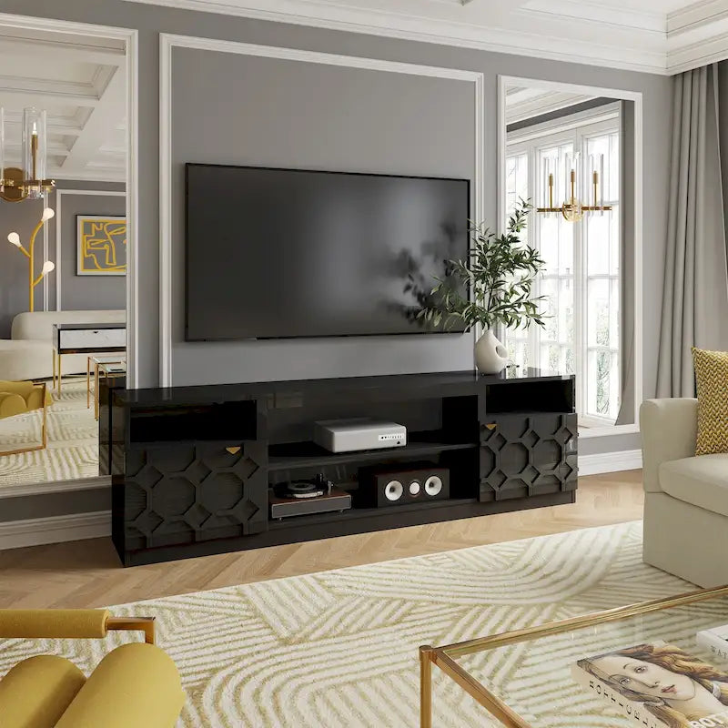 Meuble TV Blanc Laqué, 178 cm