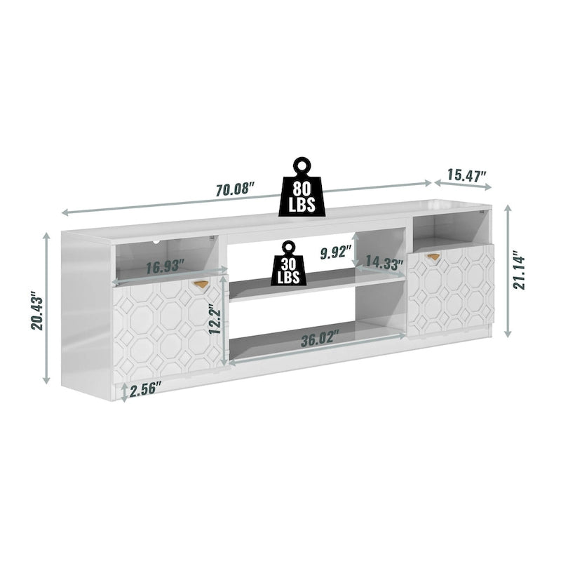 Meuble TV Blanc Laqué, 178 cm
