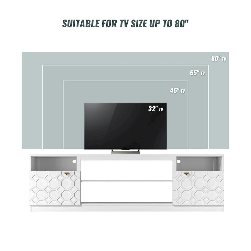 Meuble TV Blanc Laqué, 178 cm