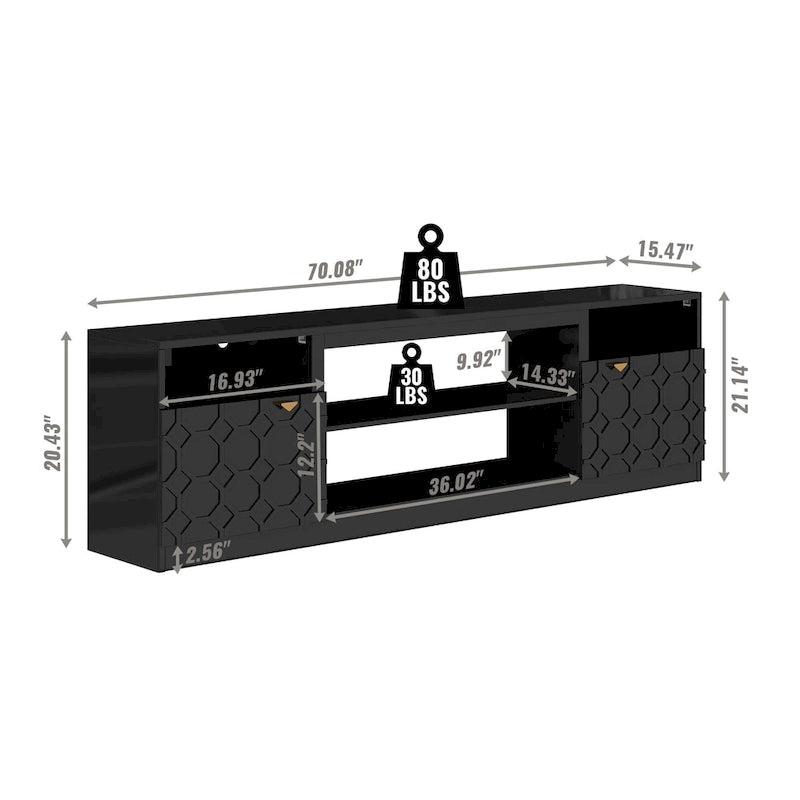 Meuble TV Blanc Laqué, 178 cm