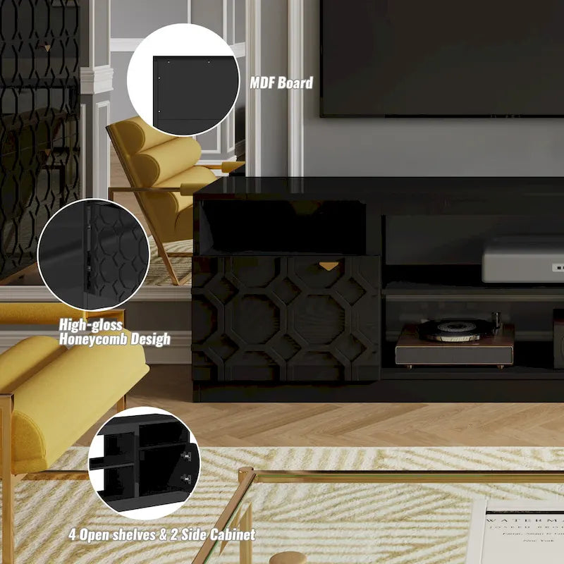 Meuble TV Blanc Laqué, 178 cm
