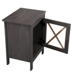 Table de chevet industrielle marron / blanche / naturelle / grise avec porte en verre, lot de 2
