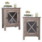Table de chevet industrielle marron / blanche / naturelle / grise avec porte en verre, lot de 2