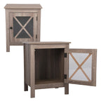 Table de chevet industrielle marron / blanche / naturelle / grise avec porte en verre, lot de 2