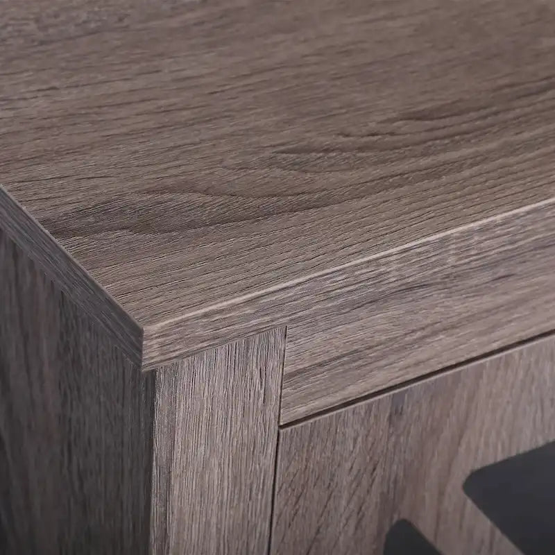 Table de chevet industrielle marron / blanche / naturelle / grise avec porte en verre, lot de 2