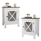 Table de chevet industrielle marron / blanche / naturelle / grise avec porte en verre, lot de 2
