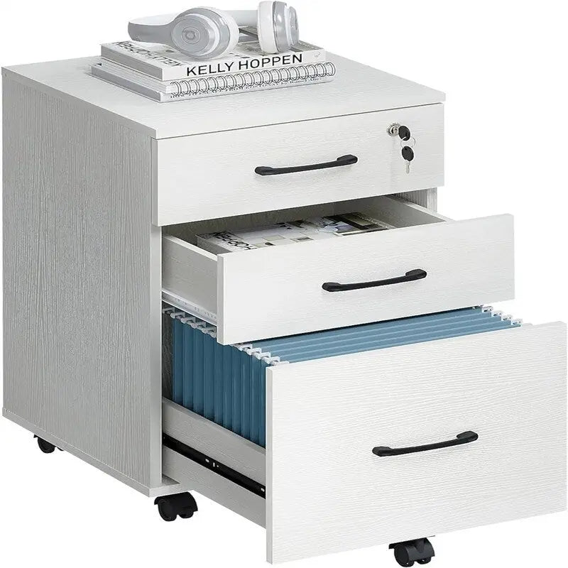 Classeur en bois verrouillable à 3 tiroirs avec rangement, armoire de rangement amovible - 15,5P x 15,5L x 24H