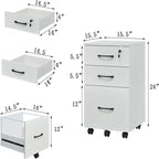 Classeur en bois verrouillable à 3 tiroirs avec rangement, armoire de rangement amovible - 15,5P x 15,5L x 24H