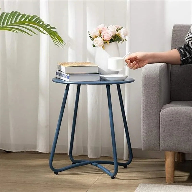 Table d'appoint ronde en métal bleu marine/gris/bleu ciel/turquoise, 1 personne, intérieur et extérieur