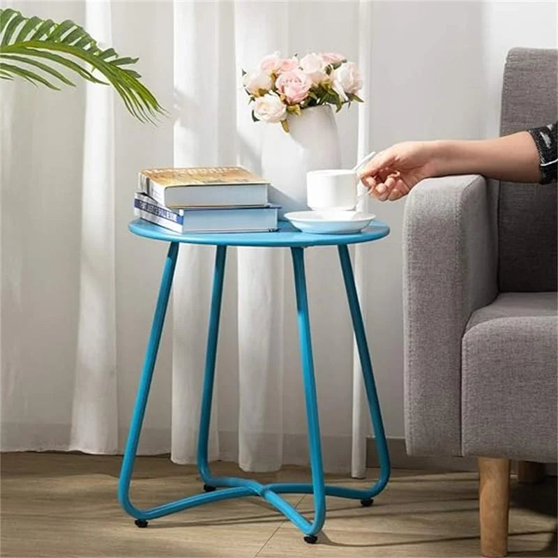 Table d'appoint ronde en métal bleu marine/gris/bleu ciel/turquoise, 1 personne, intérieur et extérieur