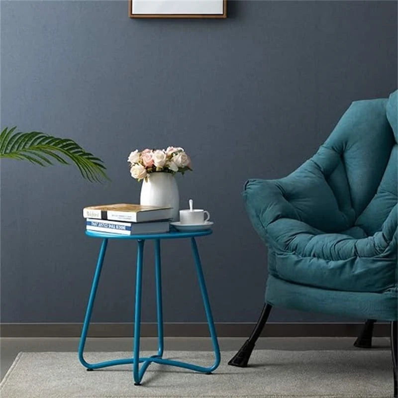 Table d'appoint ronde en métal bleu marine/gris/bleu ciel/turquoise, 1 personne, intérieur et extérieur