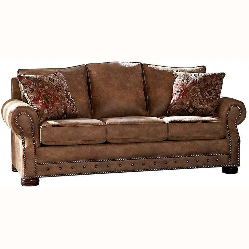 Canapé-lit et deux fauteuils Rancho en tissu aspect daim marron rustique, fabriqués aux États-Unis