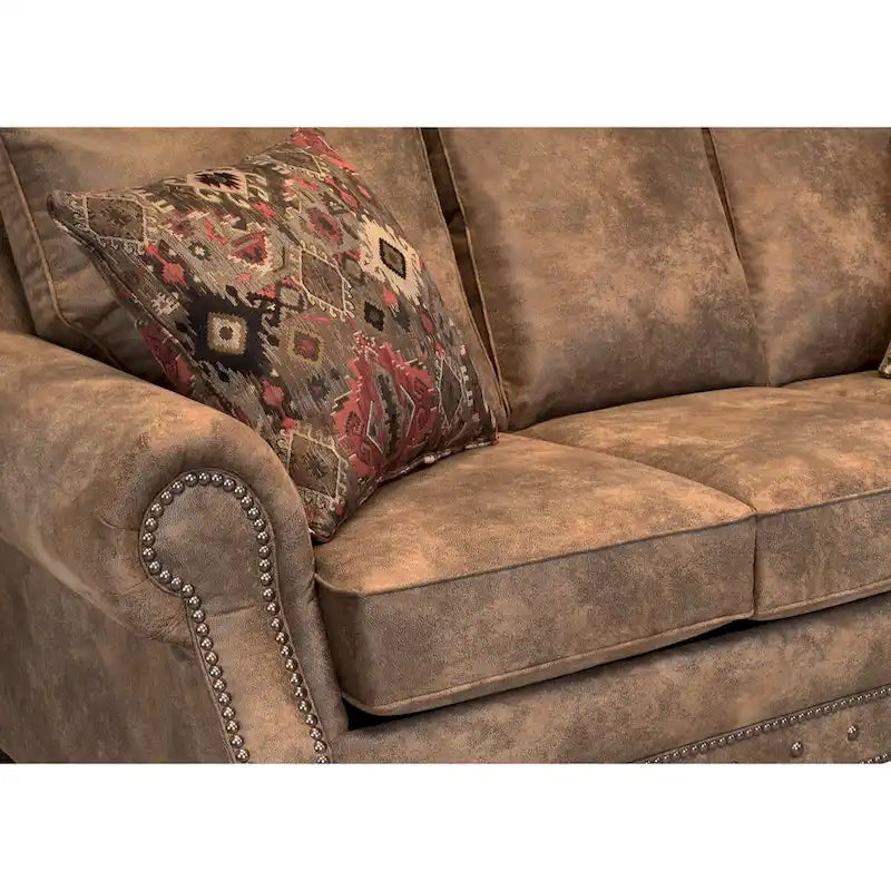 Canapé-lit et deux fauteuils Rancho en tissu aspect daim marron rustique, fabriqués aux États-Unis