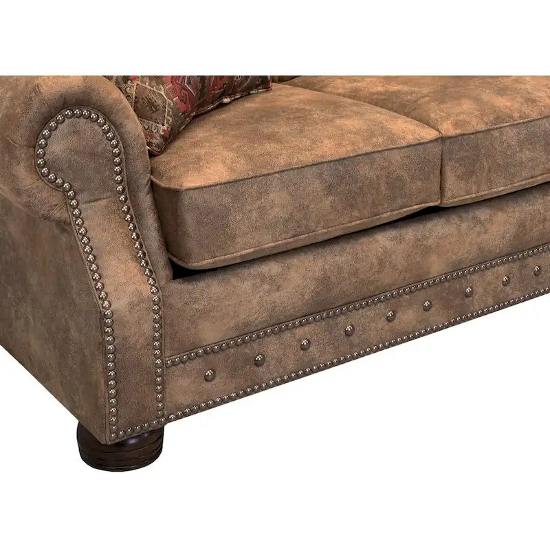 Canapé-lit et deux fauteuils Rancho en tissu aspect daim marron rustique, fabriqués aux États-Unis