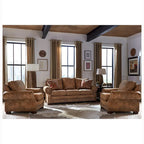 Canapé-lit et deux fauteuils Rancho en tissu aspect daim marron rustique, fabriqués aux États-Unis