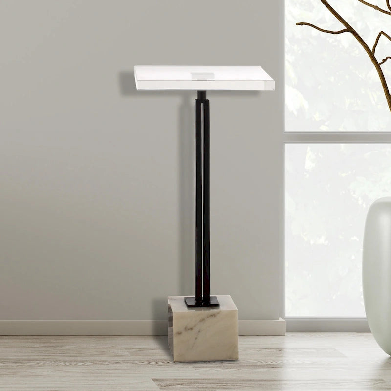 Guéridon d'appoint noir, plateau en verre, pièce unique