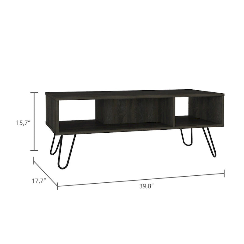 Table basse rectangulaire blanche avec 2 étagères ouvertes