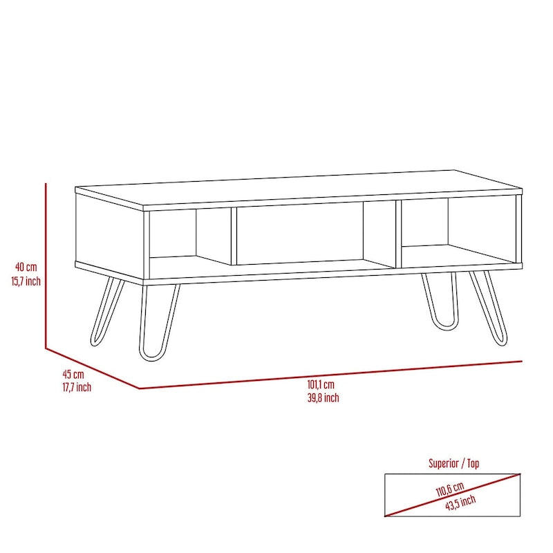 Table basse rectangulaire blanche avec 2 étagères ouvertes