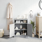 Meuble de rangement de salle de bain sur pied blanc/gris avec étagères – 1 personne