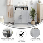 Meuble de rangement de salle de bain sur pied blanc/gris avec étagères – 1 personne
