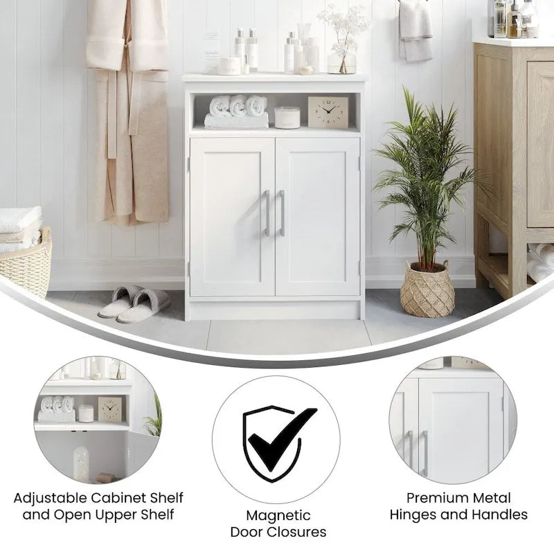 Meuble de rangement de salle de bain sur pied blanc/gris avec étagères – 1 personne