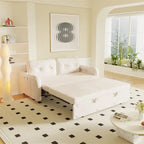 Canapé convertible velours beige/noir, hydraulique, grand lit, 2 places