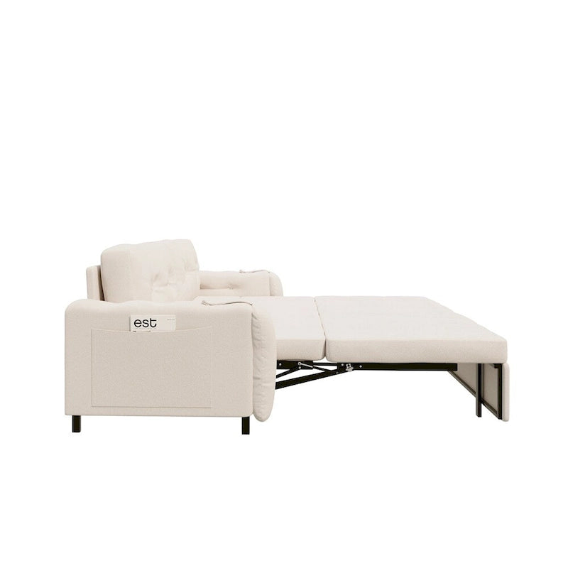 Canapé convertible velours beige/noir, hydraulique, grand lit, 2 places