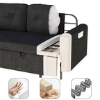 Canapé convertible velours beige/noir, hydraulique, grand lit, 2 places