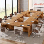 Table de conférence rectangulaire marron, modulable, pour 2 à 6 personnes