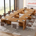 Table de conférence rectangulaire marron, modulable, pour 2 à 6 personnes