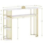 Console en or et blanc avec étagères de rangement, montage par 1 personne, style moderne