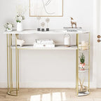 Console en or et blanc avec étagères de rangement, montage par 1 personne, style moderne