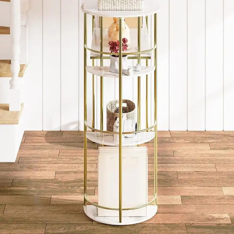 Console en or et blanc avec étagères de rangement, montage par 1 personne, style moderne