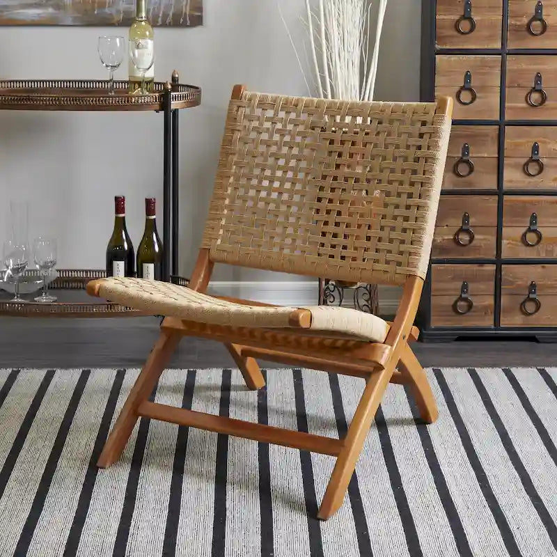 Fauteuil d'appoint tissé fait main en bois pour salon - Marron ou noir - Roche River Decor