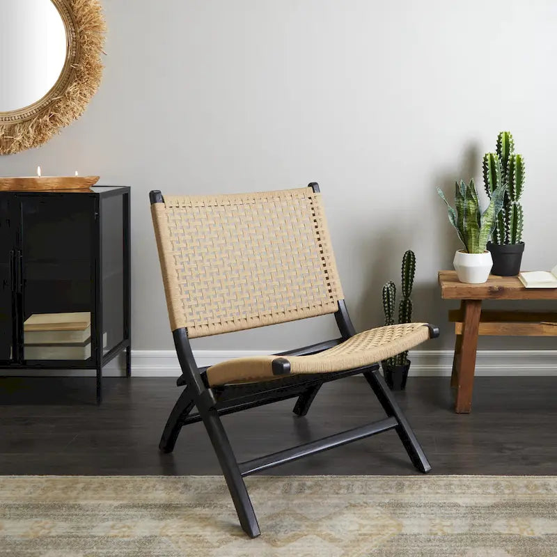 Fauteuil d'appoint tissé fait main en bois pour salon - Marron ou noir - Roche River Decor