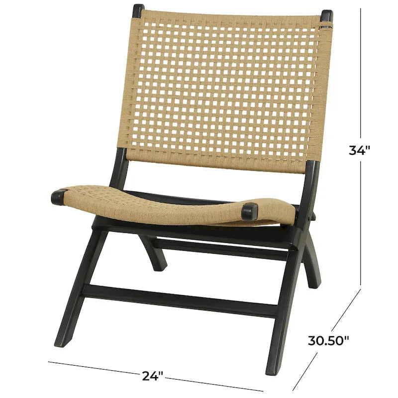 Fauteuil d'appoint tissé fait main en bois pour salon - Marron ou noir - Roche River Decor