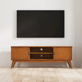 Meuble TV moderne Mid-Century en teck brun, 72" de large, convient aux téléviseurs jusqu'à 80"