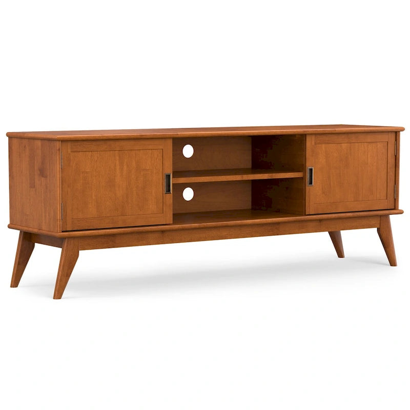 Meuble TV moderne Mid-Century en teck brun, 72" de large, convient aux téléviseurs jusqu'à 80"