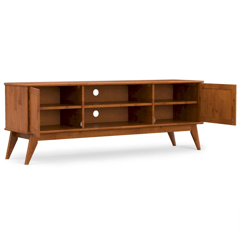 Meuble TV moderne Mid-Century en teck brun, 72" de large, convient aux téléviseurs jusqu'à 80"