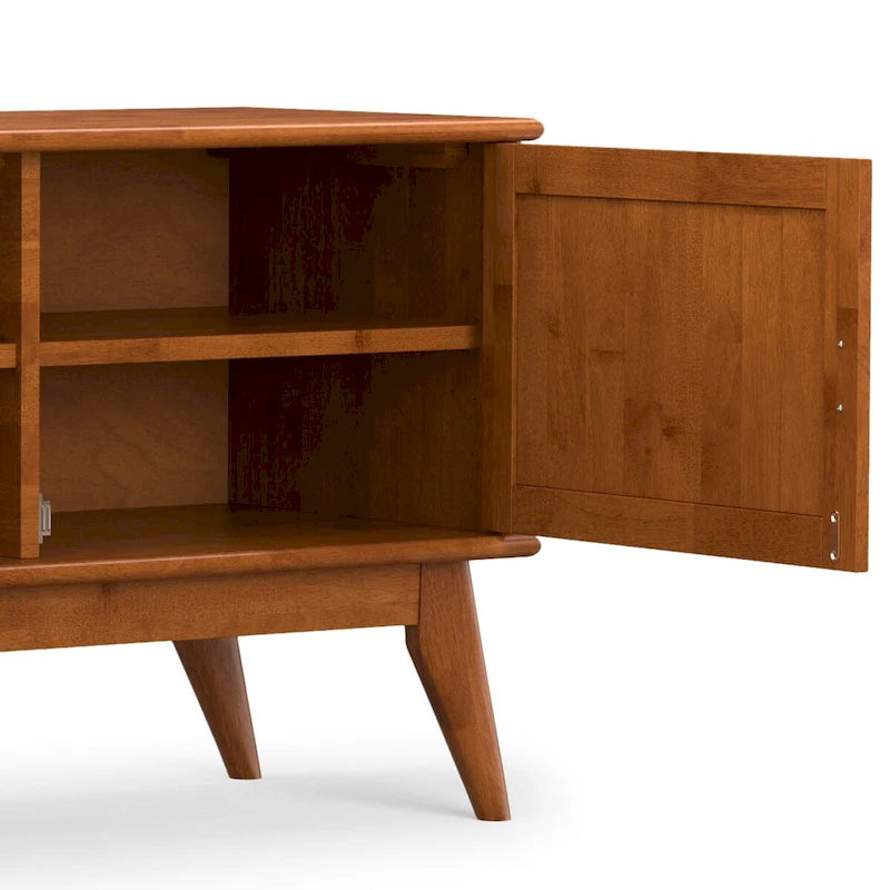 Meuble TV moderne Mid-Century en teck brun, 72" de large, convient aux téléviseurs jusqu'à 80"