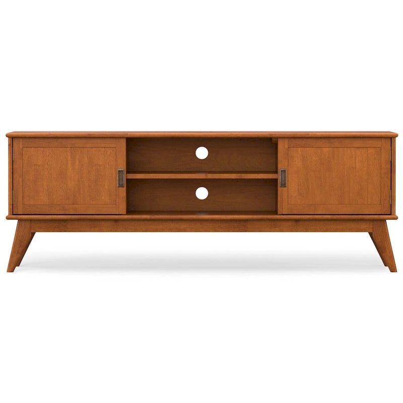 Meuble TV moderne Mid-Century en teck brun, 72" de large, convient aux téléviseurs jusqu'à 80"