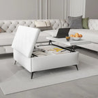 Table basse ottoman de rangement avec plateau relevable carré blanc, rembourré, 2 places