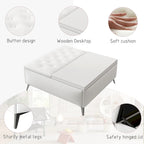 Table basse ottoman de rangement avec plateau relevable carré blanc, rembourré, 2 places