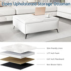 Table basse ottoman de rangement avec plateau relevable carré blanc, rembourré, 2 places
