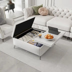 Table basse ottoman de rangement avec plateau relevable carré blanc, rembourré, 2 places