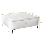 Table basse ottoman de rangement avec plateau relevable carré blanc, rembourré, 2 places