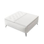Table basse ottoman de rangement avec plateau relevable carré blanc, rembourré, 2 places